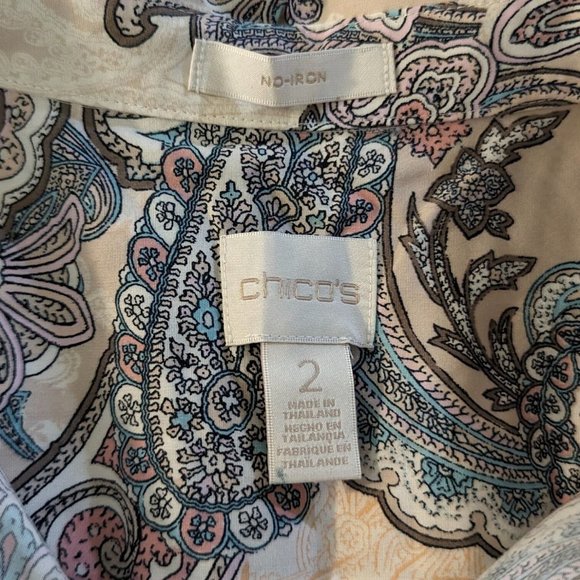 Chico's Blush Scrolls Andie Pa long sleeve button front no-iron Shirt sz 2 sz 12 - Picture 3 of 4